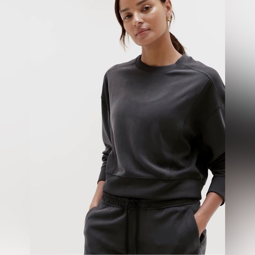 New!  Seasoft Rib Crewneck Sweatshirt Size L Black